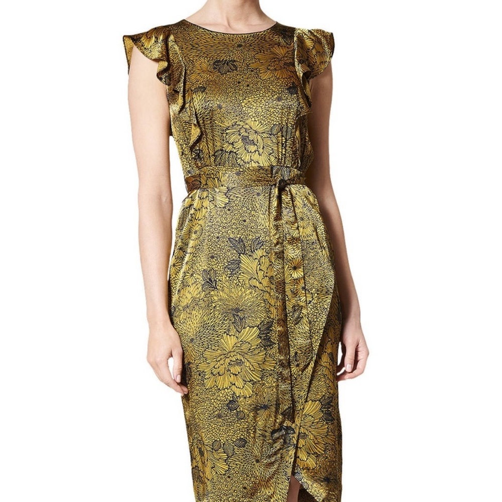 L.K. Bennett April Floral Midi Dress. Citrine/Navy. Size 8. EUC